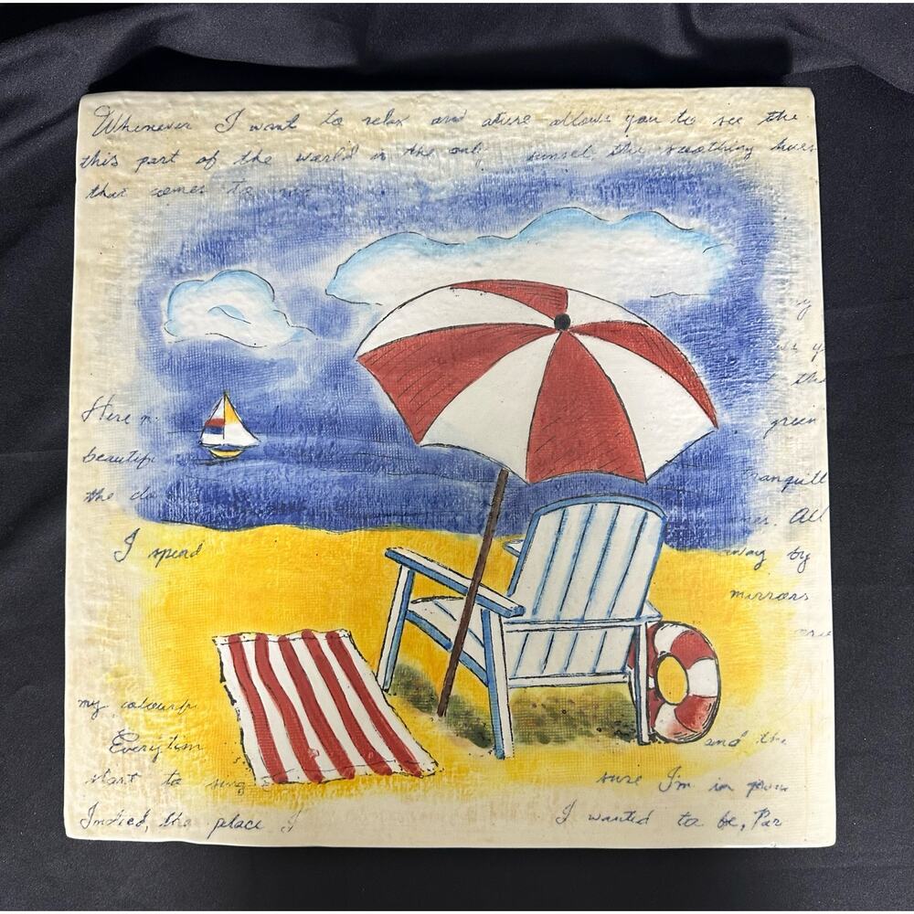 Ceramic Painted Beach Scene Wall Art 13.5 x 13.5